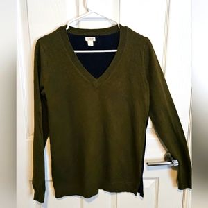 J. Crew | Womens sweater | Olive green in the front and Navy blue on the back